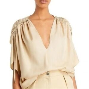 Vince Beige Silk-Blend Ruched Blouse